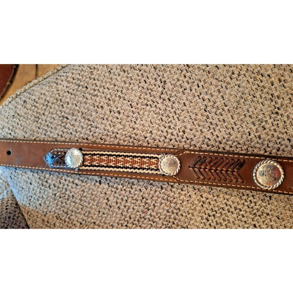 Youth Size 24 Nocona Brown Leather Belt (No Buckle) 80770 Silver Concho & Braid